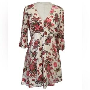 Chelsea & Violet Womens Floral Mini Dress Hot Pink Multi Bell Sleeve M NEW
